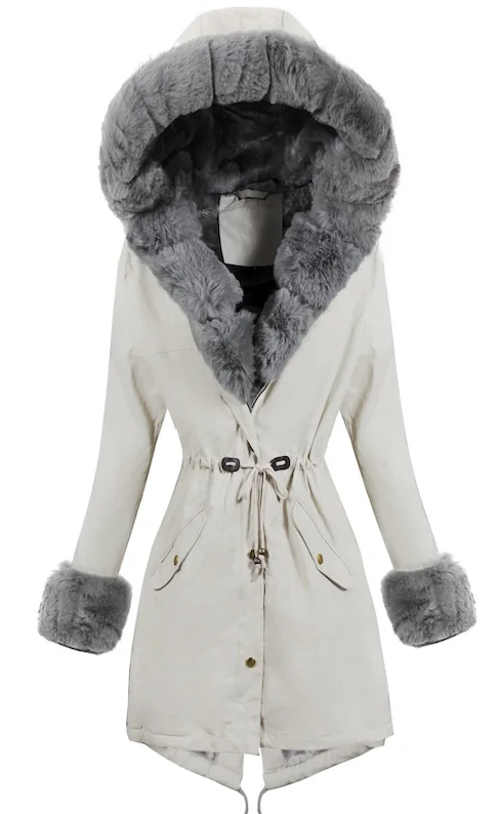 قبض على منقوع حامل  Hosszabb fehér női téli kabát meleg szürke szőrmével - felülvizsgálat és  értékelések