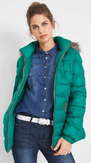 Smaragdzöld női téli kabát meleg béléssel