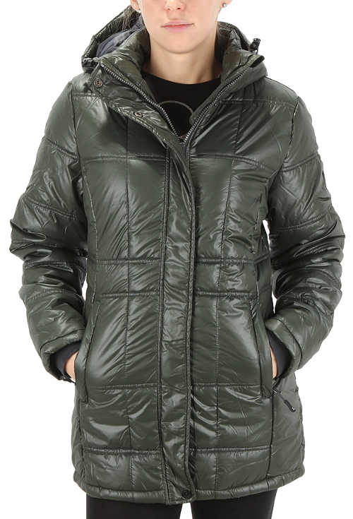 Sötétzöld női szabadtéri téli kabát