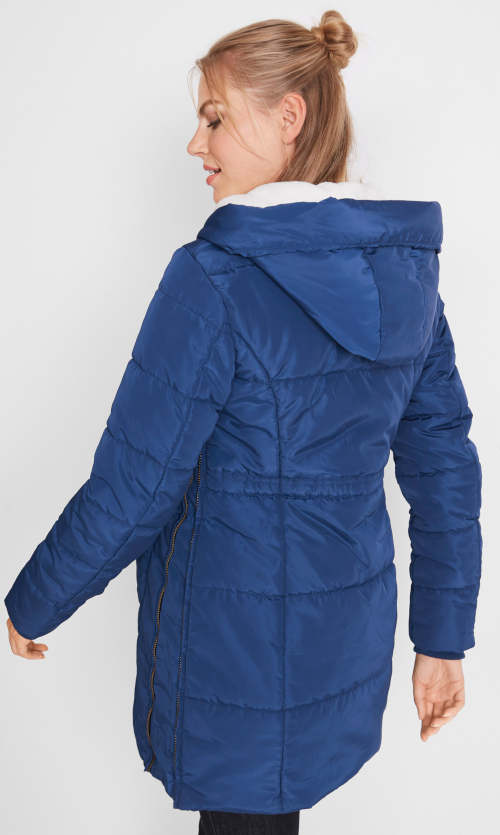 Meleg kék női steppelt téli kabát Bonprix