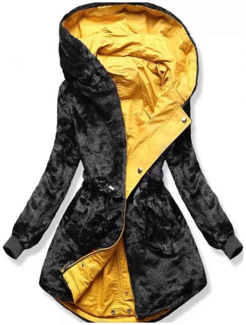 Fordítható sárga és fekete női télikabát