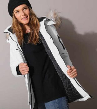Könnyű női hosszabb téli kabát sportos szabással