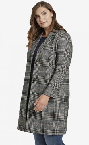 Női méretű plusz kabát modern kockás mintával