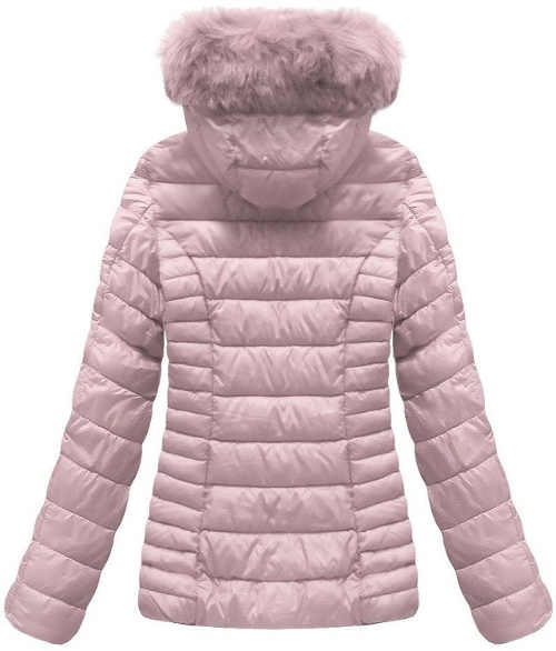 Púderrózsaszín női téli kabát kapucnival