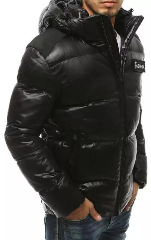 Fekete fényes téli kabát férfiaknak