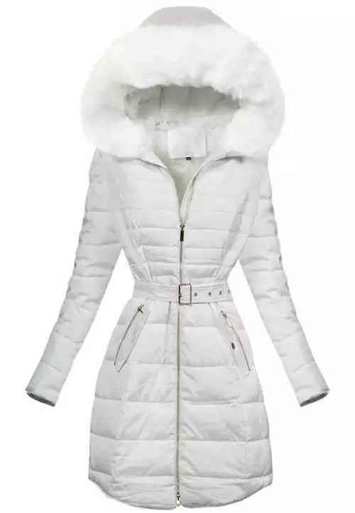 Hófehér steppelt hosszabb téli kabát