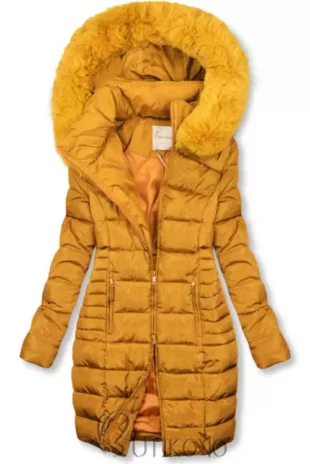 Női hosszabb téli steppelt kabát kapucnival