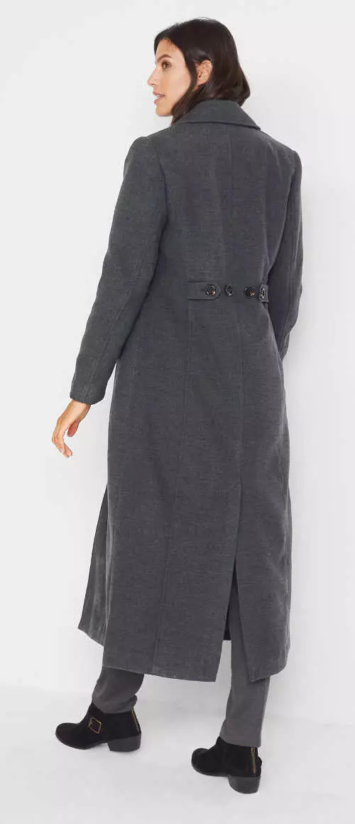 Szürke női kabát maxi hosszúságban
