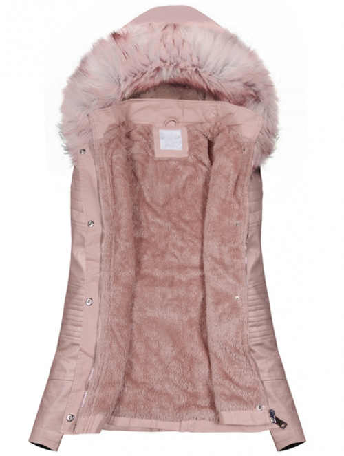 Teljes hosszúságú rózsaszín-bőr női télikabát-bőrrel