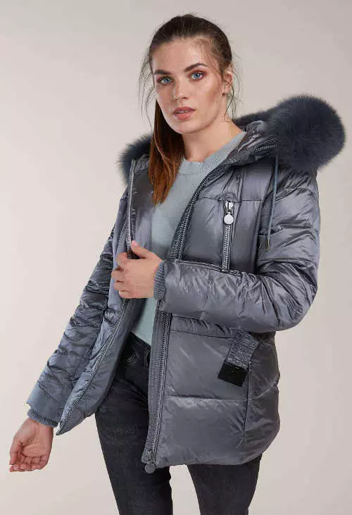 Női téli pehelypaplan kabát ezüstszürke