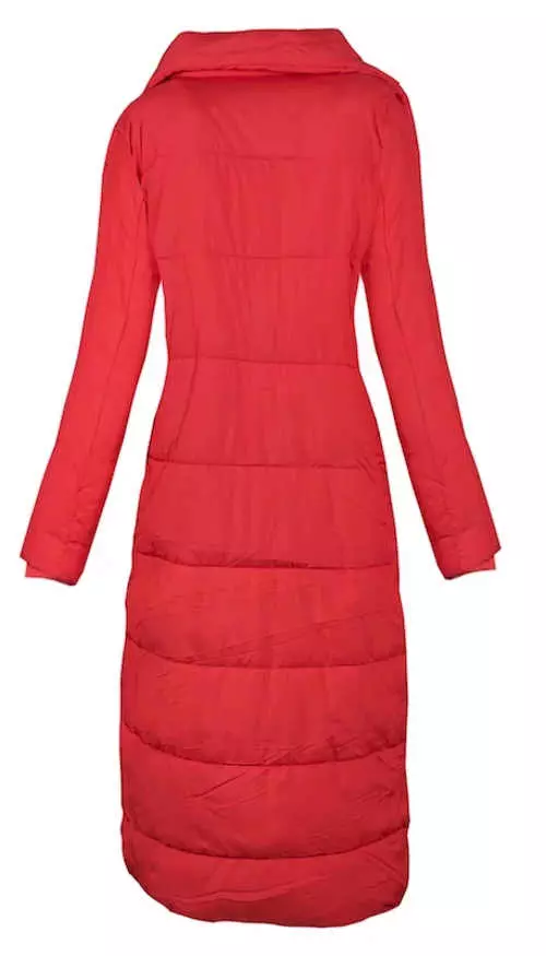 Extra hosszú piros steppelt női télikabát