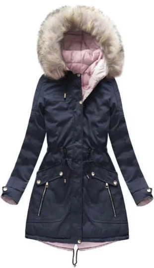 Megfordítható rózsaszín és kék hosszabb női téli kabát
