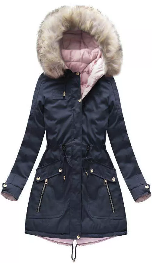 Megfordítható rózsaszín és kék hosszabb női téli kabát
