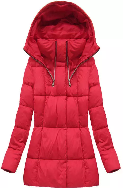 Meleg piros steppelt női téli kabát
