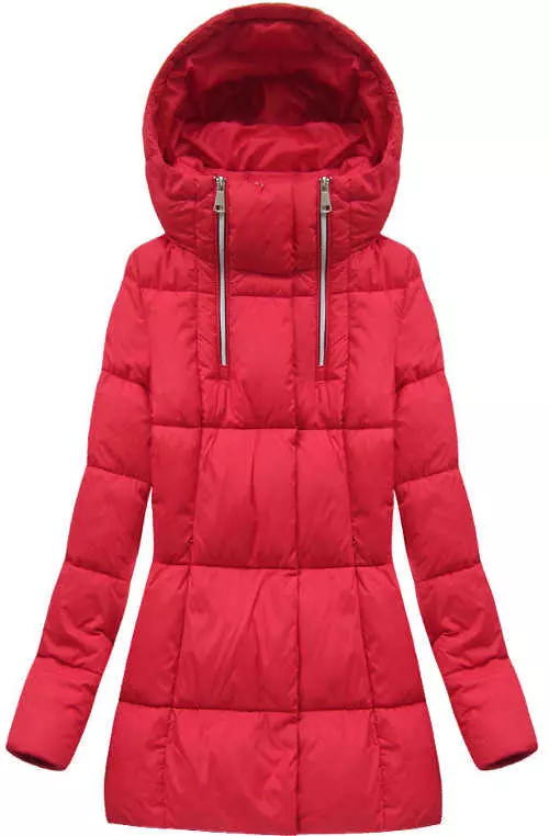 Piros női téli kabát magas állógallérral