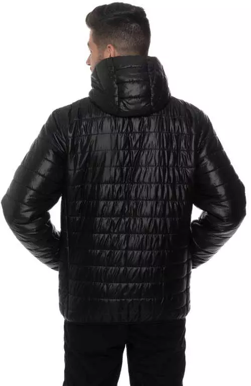 Egyszínű fekete férfi téli steppelt kabát