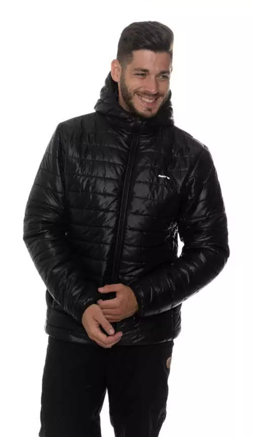 Férfi fekete steppelt kabát kapucnival