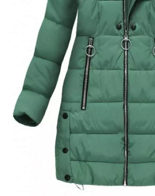 Hosszú zöld steppelt női téli kabát