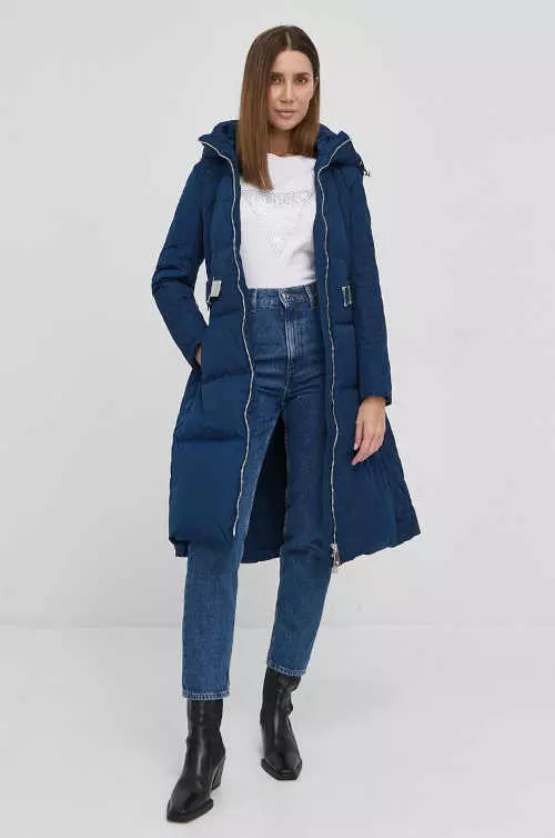 Luxus női kék hosszú kabát