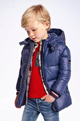Gyermek steppelt minőségi téli kabát levehető kapucnival