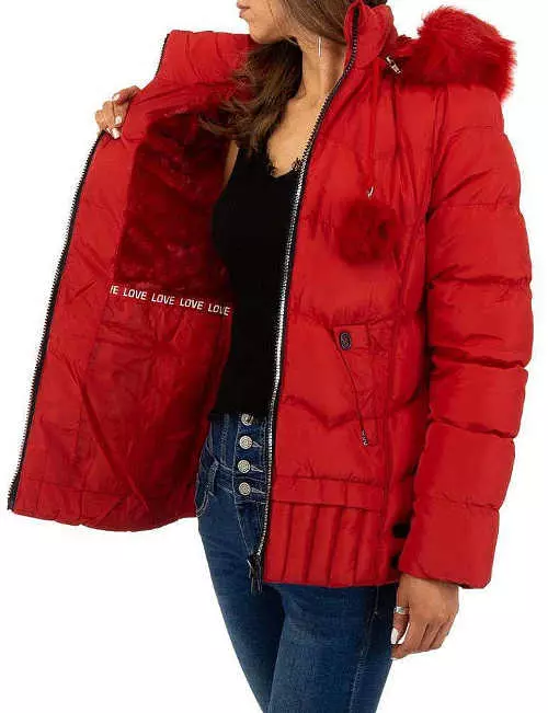 Piros steppelt téli rövid kabát