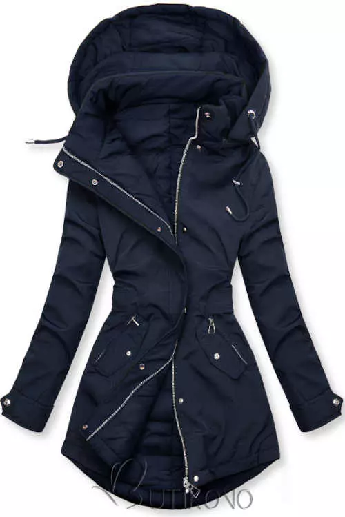 Kifordítható női téli kabát kapucnival, meghosszabbított hosszban