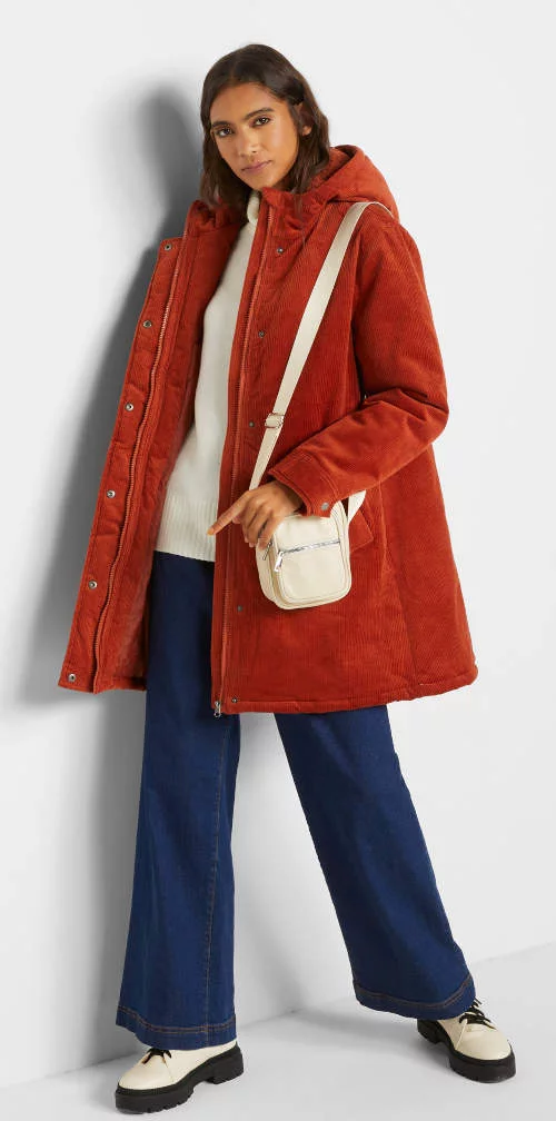 Kényelmes női téli kordbársony kabát