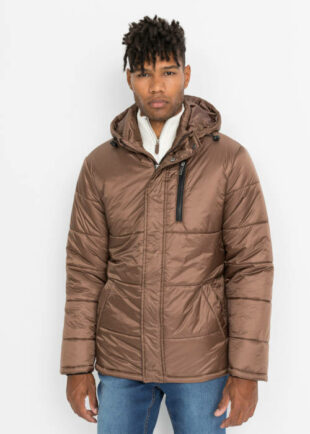 Stílusos férfi steppelt fényes téli kabát Bonprix nem levehető kapucnival