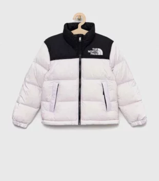 Gyerek fekete-fehér téli pehelypaplan kabát The North Face praktikus cipzárral