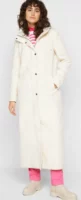 Hosszú női fehér gyapjú kabát kapucnival