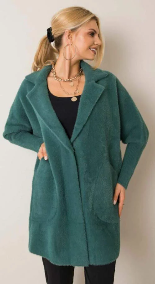 Sötétzöld női alpakka kabát