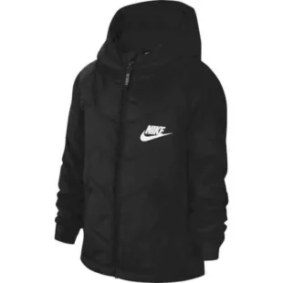 Gyerek fekete steppelt kabát Nike praktikus kapucnival