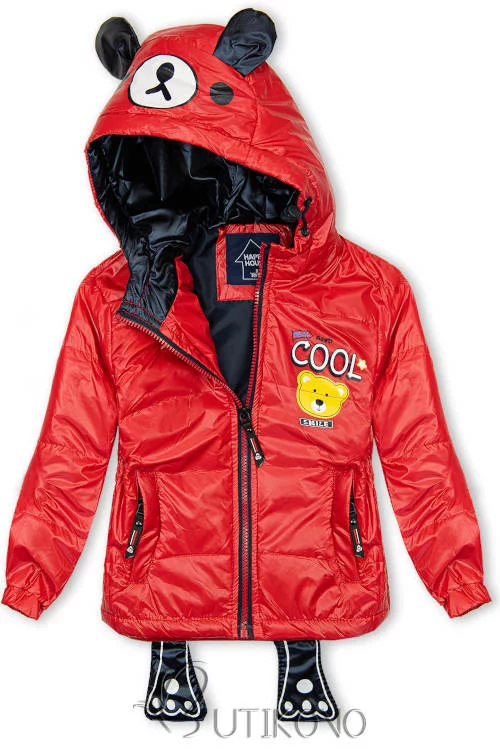 Piros gyerek steppelt Cool kabát kapucnival és füllel