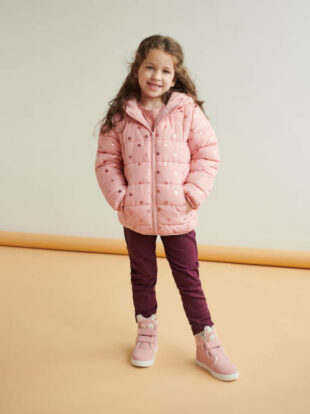 Gyermek lányok szigetelt steppelt téli rózsaszín kabát nem levehető kapucnival