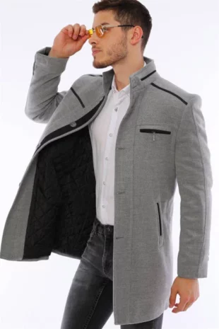 Modern világosszürke férfi kabát dewberry steppelt béléssel