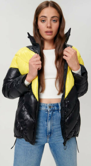 Olcsó fekete és sárga steppelt női téli dzseki Sinsay az átmeneti szezonra