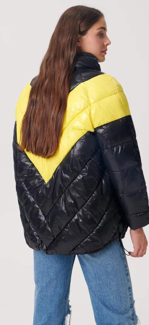 Olcsó kéttónusú steppelt téli kabát